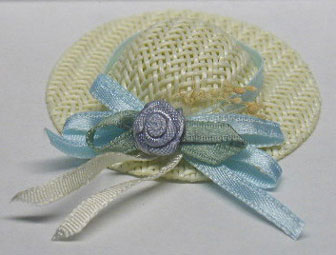 Dollhouse Miniature Ladies Straw Hat/Blue Ribbon